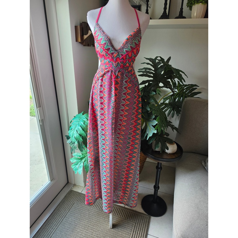 L.I.F.E. Love Is For Eternity Pink Geometric Cutout Halter Maxi Dress Womens‎ L